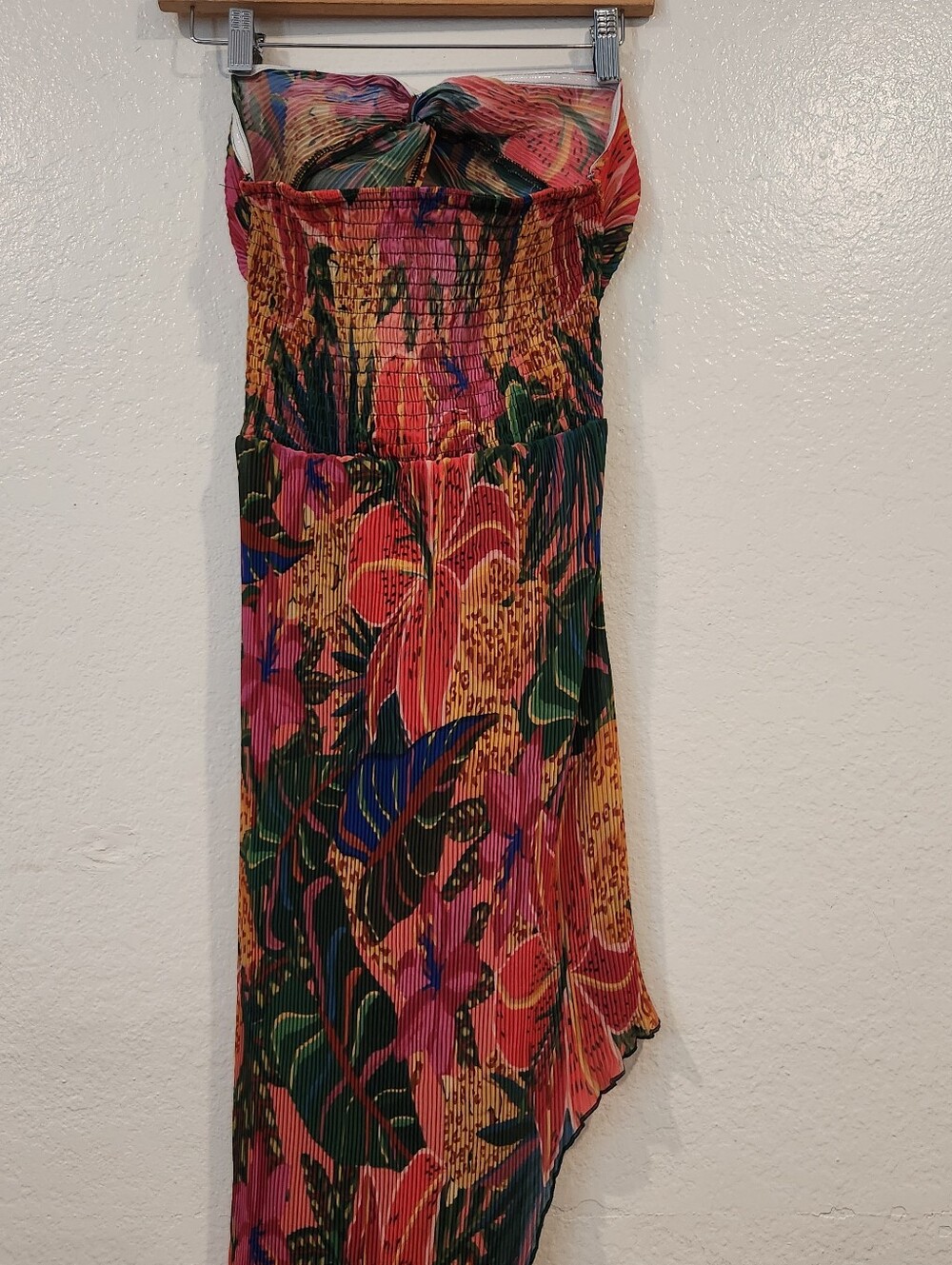 SHEIN "half-mini, half-maxi" plissé tropical floral dress S Nwot
